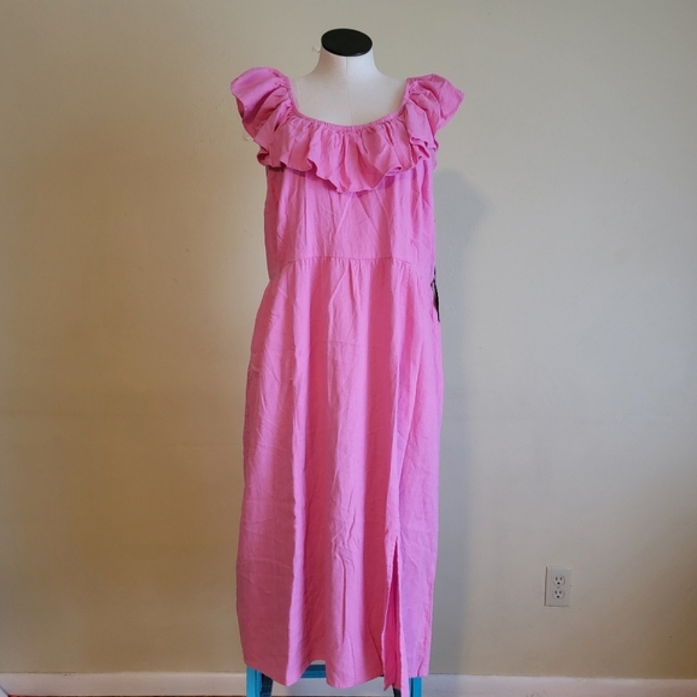 Ruffle Sleeveless A-Line Midi Dress | Ava & Viv | Pink
